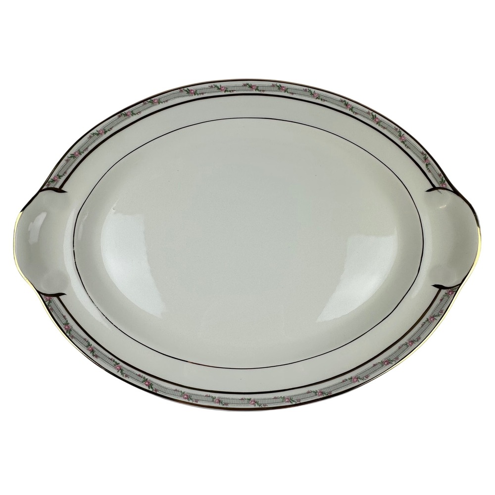 Vtg Taylor Smith Taylor TS&T Rosebud Platter‎ Gold Gilt 15 inch 1945 Ironstone